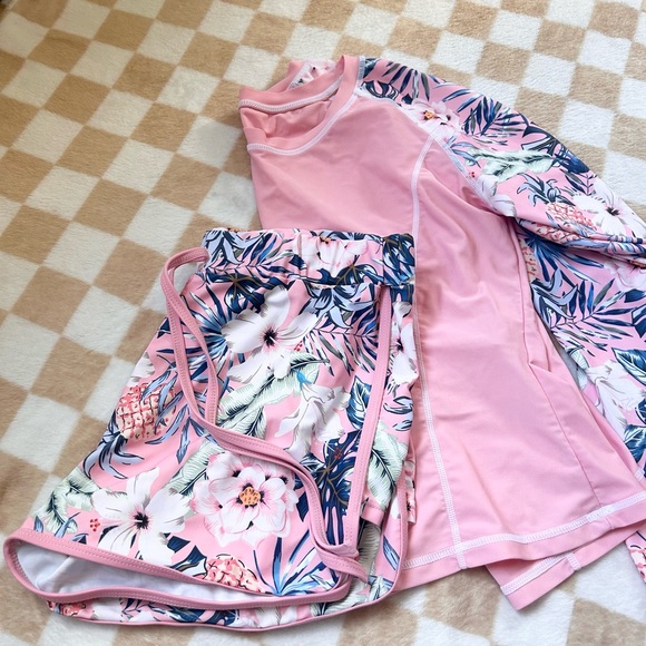 Other - Pink Floral Swim Set - Rashguard & Shorts